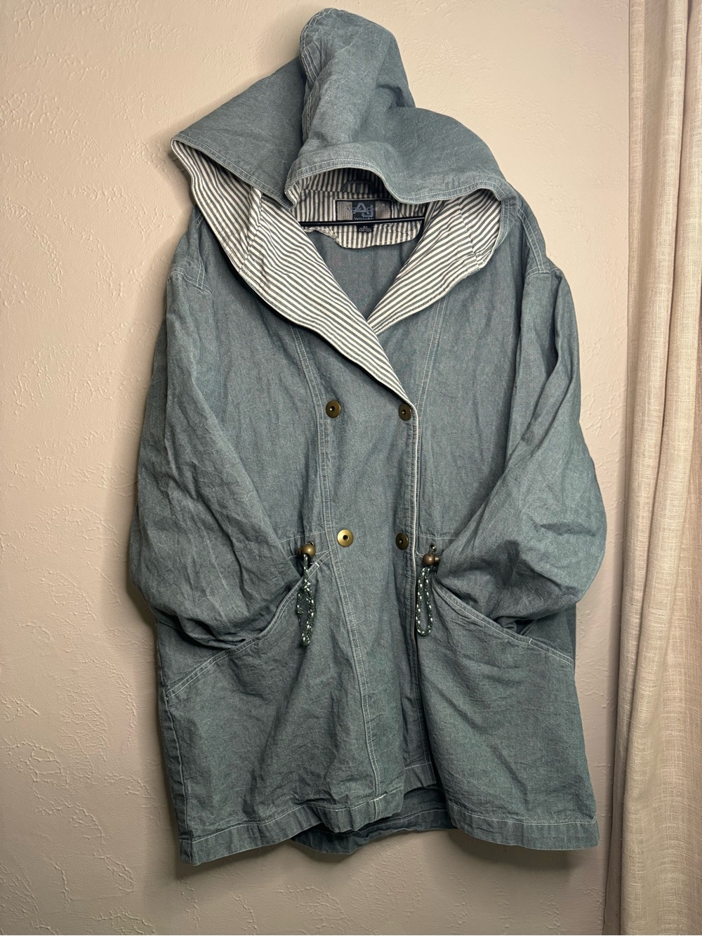 Striped-Lined Hooded Utility Jacket in Light Blue